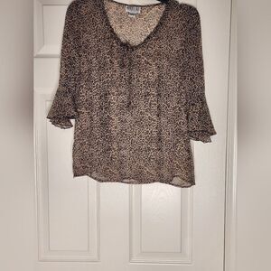 Vtg Robbie Bee PM Animal Print 3/4 Bell Sleeve 100% SILK Shiffon Women's Blouse